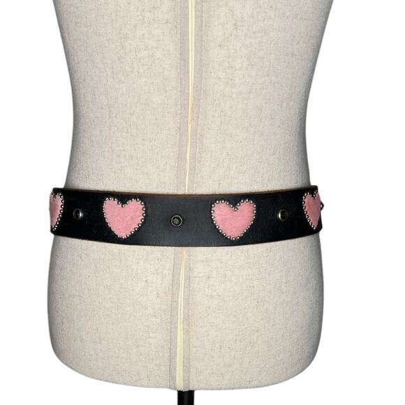 Vintage JOED Leather Belt with fur Pink Hearts and Brass Buckle  - Sz 34 - Picture 4 of 11